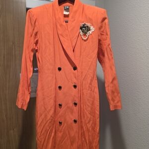 Vintage Orange Double-Breasted Midi Dress